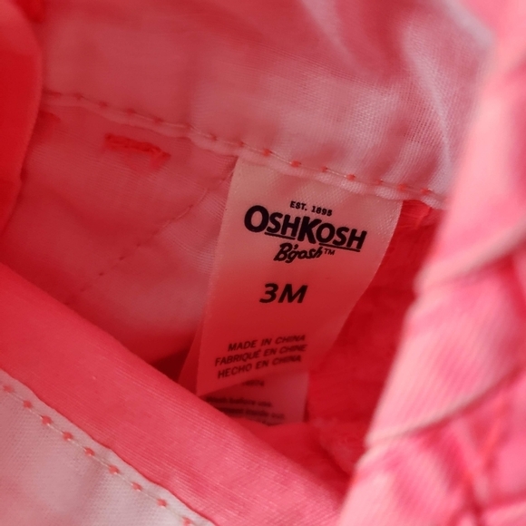 Oshkosh Baby Girl 3 Months Neon Coral Pink Overalls Shortalls Summer Spring - Picture 2 of 5